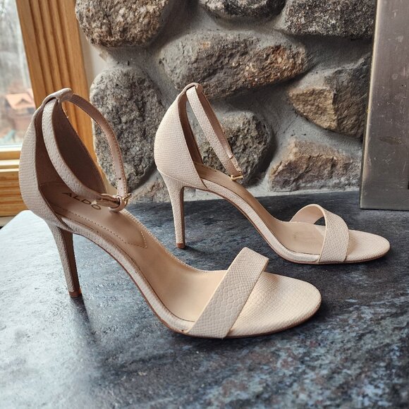 Aldo Nude Snakeskin Print Leather High Heels Size 6.5 - Picture 10 of 14